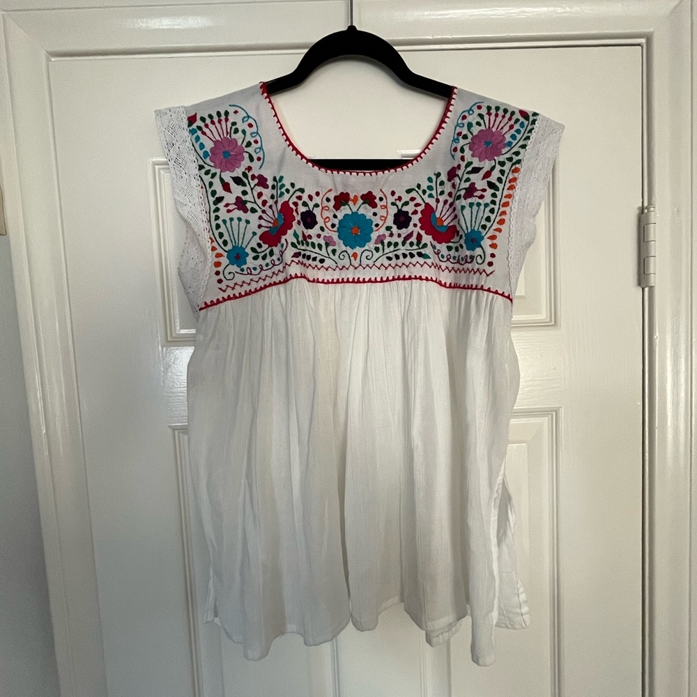 Small White Boho Erica Maree Embroidered Top